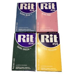 Rit Dye VTG Lot Of 4 Boxes Royal Blue Dark Green Rose Pink Golden Yellow Rit VTG